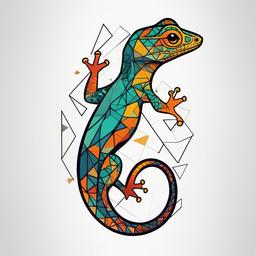 Geometric Gecko Tattoo - A modern and abstract gecko tattoo with geometric shapes.  simple color tattoo design,white background