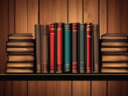 Book Clipart - A stack of old books on a dusty wooden library shelf.  color clipart, minimalist, vector art, 