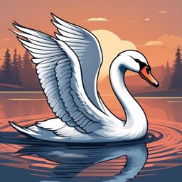 Swan Sticker - A graceful swan gliding on a lake. ,vector color sticker art,minimal