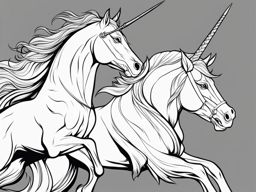 unicorn coloring pages - unyielding unicorn facing a fearsome dragon, horn against claw, in a battle of legends. 