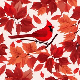 Cardinal Clipart - Cardinal bird amidst vibrant red autumn leaves , minimal, 2d