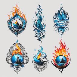 tattoo earth wind fire water  simple color tattoo,white background