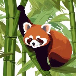 Red Panda cartoon - Red Panda climbing a bamboo stalk  