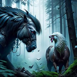 geralt of rivia vs the griffin - the witcher geralt faces the formidable griffin in a dense, misty forest, parrying its deadly talon strikes. 