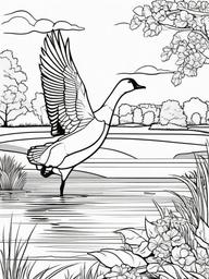 Farm Animal Coloring Pages - Goose flapping its wings by a pond  simple coloring pages