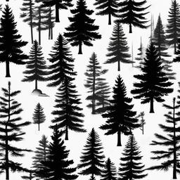 pine tree forest tattoo  simple color tattoo,white background