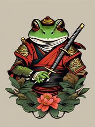 Samurai Frog Tattoo-Unique and artistic tattoo featuring a frog in a samurai-inspired design, blending elements of nature and warrior symbolism.  simple color vector tattoo