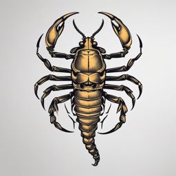 Scorpion Tattoo-Fierce and detailed scorpion tattoo, capturing the intensity and strength of this zodiac sign. Colored tattoo designs, minimalist, white background.  color tattoo, minimal white background