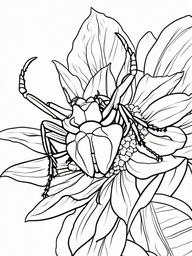 Bug Coloring Pages - Beetle climbing up a flower stem  simple coloring pages