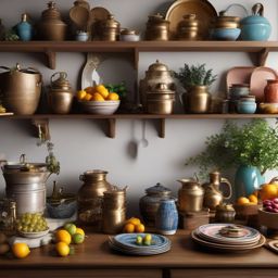 Antique Bazaar Vibes - Add the charm of an antique bazaar to your kitchen decor. , kitchen layout design ideas, multicoloured, photo realistic, hyper detail, high resolution,