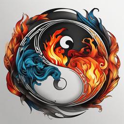 fire yin yang tattoo  simple color tattoo,white background