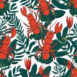 Lobster in Seaweed Clip Art - A lobster hidden among seaweed,  color vector clipart, minimal style