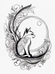 Abstract cat moonlight ink: Nocturnal charm captured in a beautifully crafted tattoo.  color outline tattoo, white background