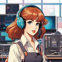 1990 Retro Anime Girl - Navigates high-tech academy, blending art and tech.  clipart style