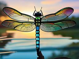 Stained Glass Dragonfly - Delicate dragonfly over water  