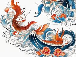 Tattoo Koi Dragon - Tattoos featuring both koi fish and dragon elements for a symbolic design.  simple color tattoo,minimalist,white background