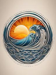 Sun Wave Tattoo - Symbolizes the sun's energy and the fluidity of waves, representing vitality and life.  simple tattoo design