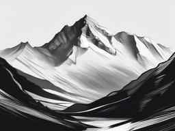 drawing of a mountain with snowcaps  minimal rough sketch scribbles,doodles,black and white