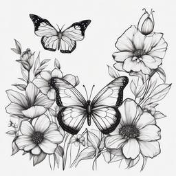 sketches of butterflies and flowers  minimal rough sketch scribbles,doodles,black and white