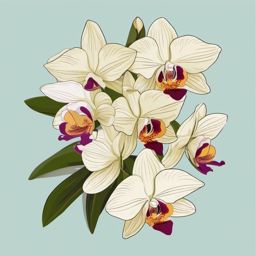 Dendrobium Orchid Clip Art - Clusters of dendrobium orchids,  color vector clipart, minimal style