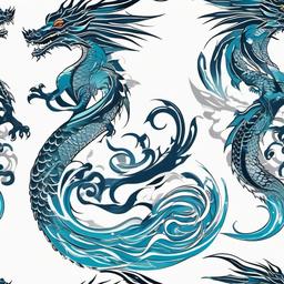 Water Dragon Tattoo - Tattoos with dragon motifs incorporating water elements for a fluid design.  simple color tattoo,minimalist,white background