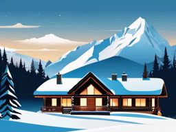 Snowy Mountain Lodge clipart - A lodge in the snow-covered mountains, ,vector color clipart,minimal