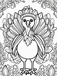 Turkey and Corn Coloring Pages - Festive Turkey with Ears of Corn  minimal black outline printable sheet, coloring page