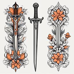 feminine minimalist sword tattoo  simple vector color tattoo