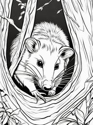 Opossum Coloring Pages - Nocturnal Hanging Marsupial  black outline printable coloring page