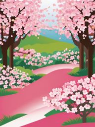 Cherry Blossom Garden clipart - A garden filled with cherry blossoms, ,vector color clipart,minimal