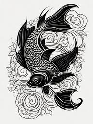 Black Koi Tattoo-Bold and vibrant tattoo featuring a black Koi fish, symbolizing perseverance and strength.  simple color vector tattoo
