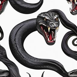 Black mamba with fangs ink. Symbols of potent danger.  color tattoo, white background