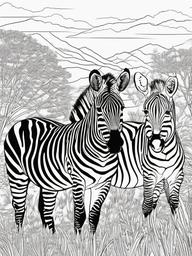 Zebra Coloring Page - Stripes in the Wild  black outline printable coloring page