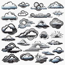 Clouds for Tattoo-Various creative and artistic tattoo designs featuring clouds in different styles and compositions.  simple color tattoo,white background