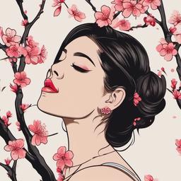 cherry blossom tattoo behind ear  simple vector color tattoo