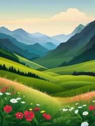 Mountain Meadow clipart - Vast meadow amidst the mountains, ,vector color clipart,minimal