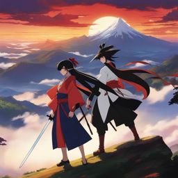 katanagatari - engages in epic sword duels on a mountaintop with a breathtaking view. 