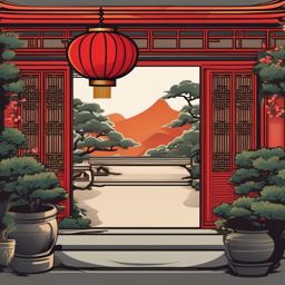 Traditional Chinese Courtyard Sticker - Embrace the cultural richness of a traditional Chinese courtyard with this elegant sticker, , sticker vector art, minimalist design