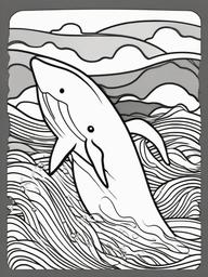 Kawaii Whale Coloring Pages - Happy Whales Splashing in the Ocean  minimal black outline printable sheet, coloring page