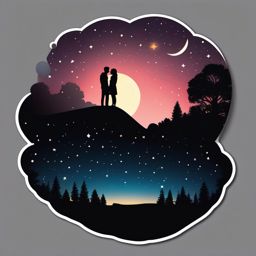 Couple's Silhouette under the Starry Sky Emoji Sticker - Love under a canvas of stars, , sticker vector art, minimalist design