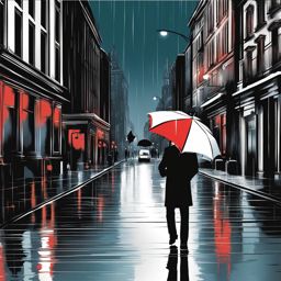 umbrella clipart: shielding from a sudden rainstorm on a city street. 