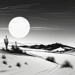 drawing of a desert landscape  minimal rough sketch scribbles,doodles,black and white