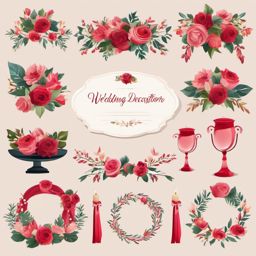 Wedding Decorations clipart - Various wedding decorations, ,vector color clipart,minimal