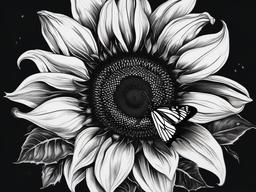 sunflower and butterfly tattoo black and white  