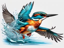 Kingfisher Tattoo - Kingfisher diving into the water to catch a fish  color tattoo design, clean white background