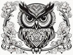 Owl Tattoo Drawing - Infuse creativity into your body art with an owl tattoo featuring intricate drawing.  simple color tattoo,vector style,white background