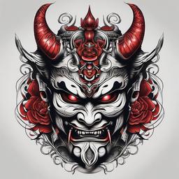 samurai demon mask tattoo  simple color tattoo,white background,minimal