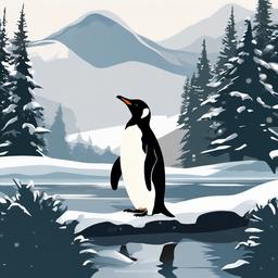 Penguin clipart - penguin in a winter scene  