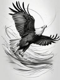 drawing of an eagle catching fish  minimal rough sketch scribbles,doodles,black and white