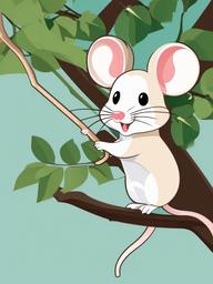 Mice clipart - mouse swinging on a tree branch  color,minimalist,vector clipart